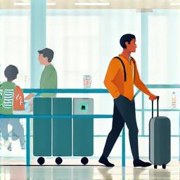 A graphic illustrating a suitcase's journey from check-in to carousel.
