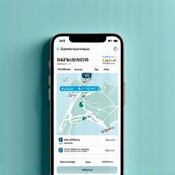 A smartphone screen mockup displaying an airport map and flight details.